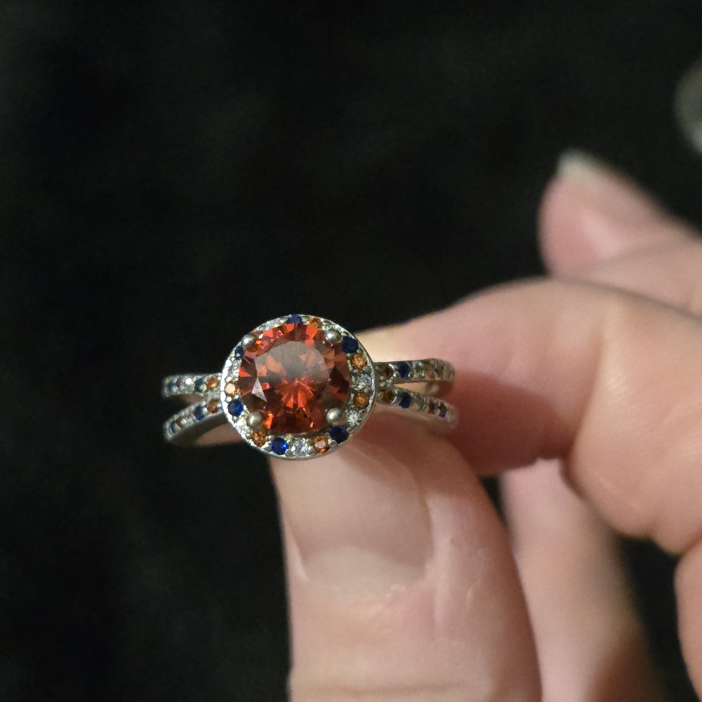 Sterling Silver Red White & Blue Halo Ring